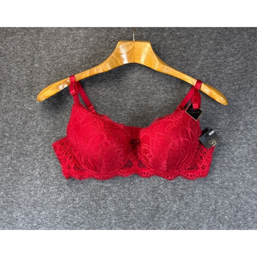 B.Luxe Mega Push-Up Bra Women 38C Red New Lace Padded Underwire Sexy Chic Date